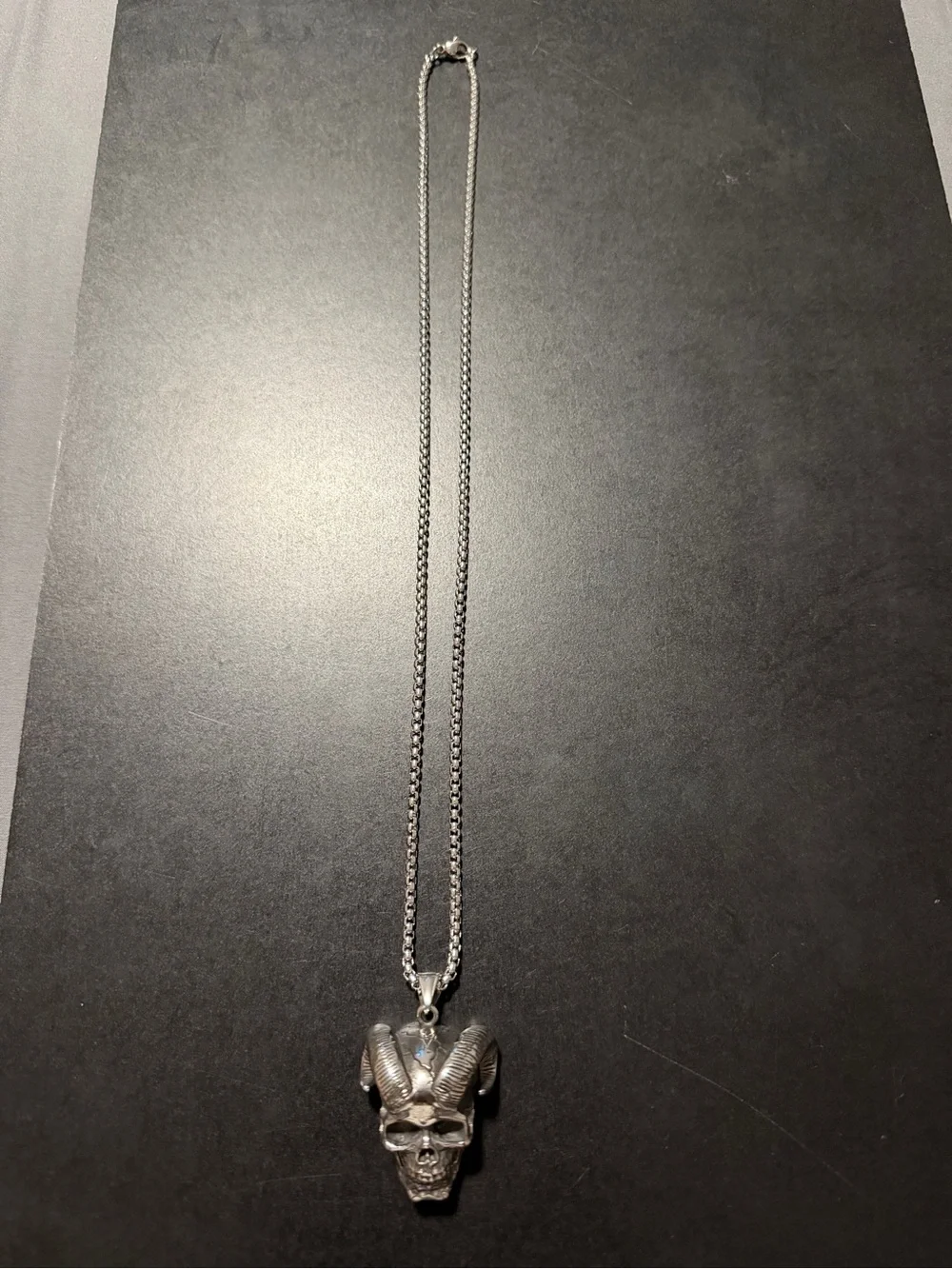 Men's Silver Ram Skull Pendant Necklace - Unbranded